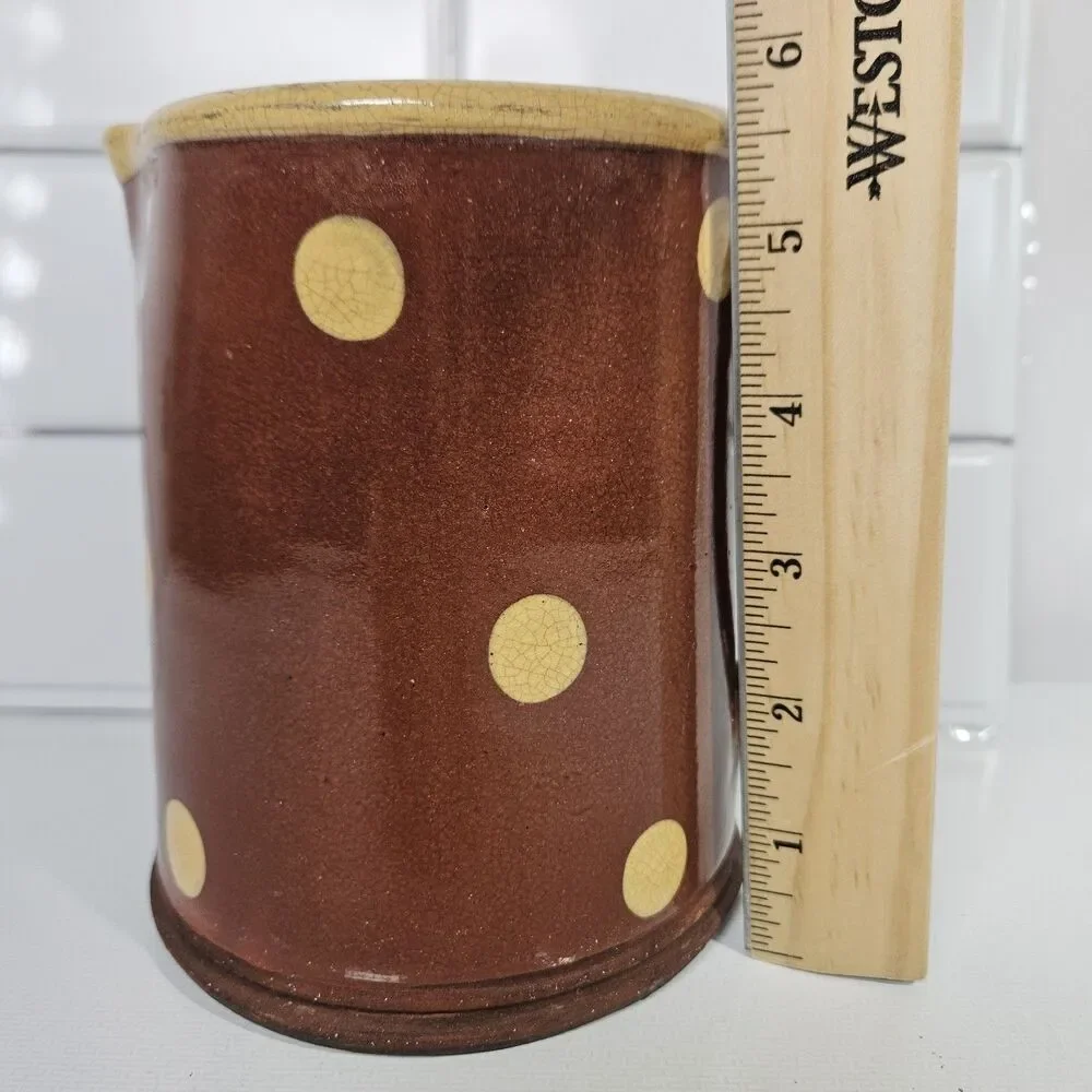 Antique Wisconsin ERIC ANDERSON RED Slip Ware Art Pottery Picher Jug Yellow Dot